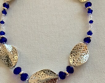 Bright Blue and Silver Beaded Necklace