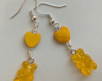 Bright Yellow Gummy Bear Dangly Earrings