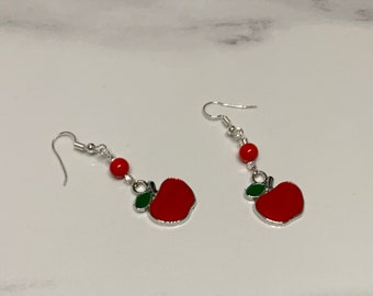 Bright Red Apple  Charm Earrings