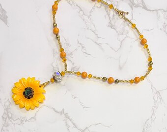 Large Sunflower Pendant Necklace