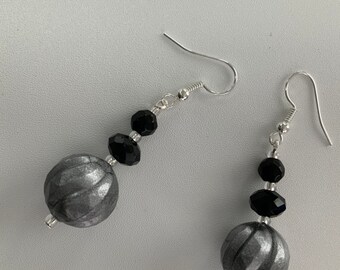 Dangly Grey Bead Earrings