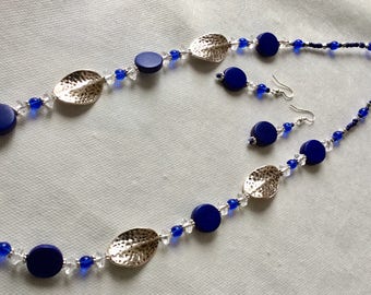 Bright blue and silver bead necklace