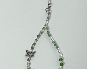 Butterfly and Green Bead Phone Charm
