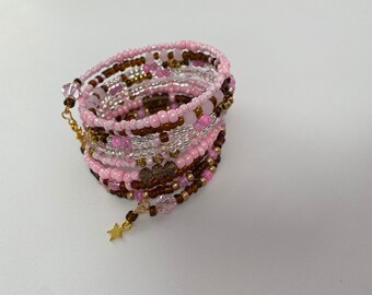 Pink and Brown Beaded Memory Bracelet