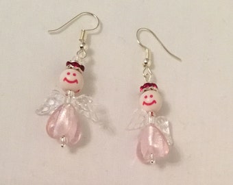 Pretty pink angel earrings