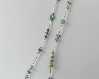 Green Bead Bee Long Necklace