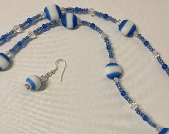 Blue beaded necklace and earring set