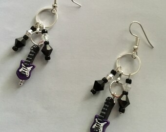 Purple guitar dangly earrings