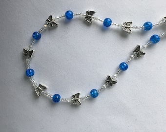Crackle blue and butterfly bead spectacle/glasses chain