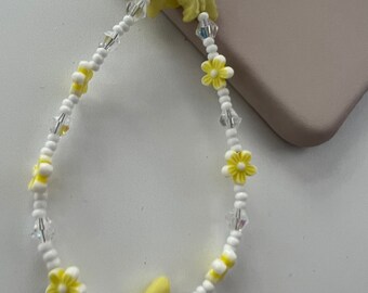 Yellow Butterfly Bead Phone Charm