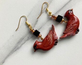 Red Bird Dangle Earrings