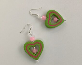 Chunky Green Heart Dangle Earrings