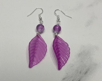 Purple Dangly Leaf Earrings