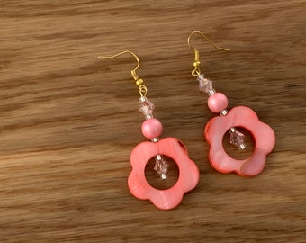 Pink Flower Shell Earrings