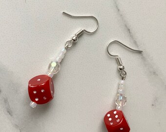 Red Dice Dangle Earrings