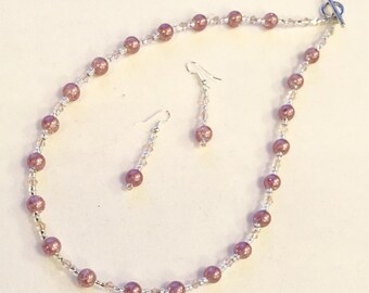Pretty pale pink sparkly necklace and earring set