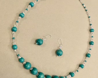 Turquiose Bead Necklace with Earrings
