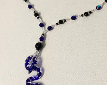 Large glass snake pendant necklace with earrings