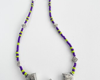Purple and Green Bead Necklace