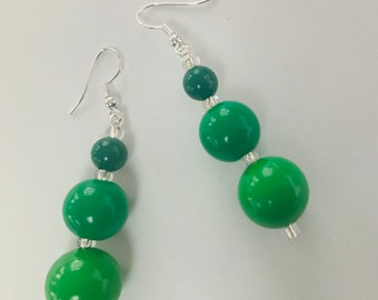 Bright Green Bead Earrings