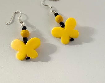 Bright Yellow Butterfly Earrings