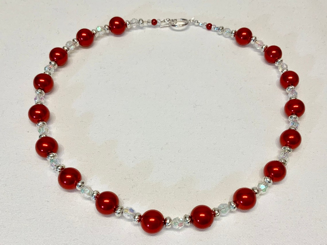 Red Beaded Choker Necklace Etsy