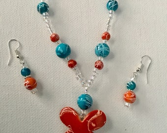 Bright Orange  and Turquiose Butterfly Jewellery Set