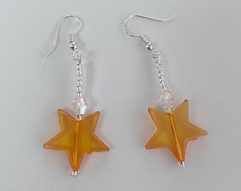 Orange Dangly Star Bead Earrings