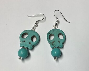 Turquoise Dangly Skull Earrings