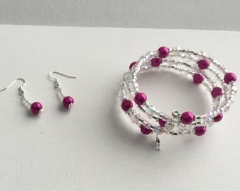 Pretty pink memory bracelet with earrings