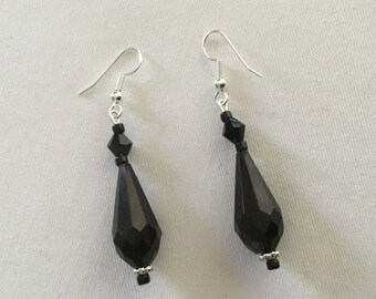 Black beaded drop earrings