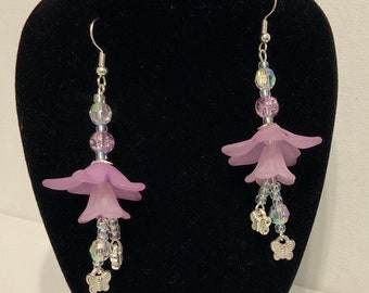 Pretty Purple Flower Dangle Earrings