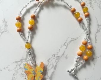 Yellow and Orange Butterfly Pendant Necklace