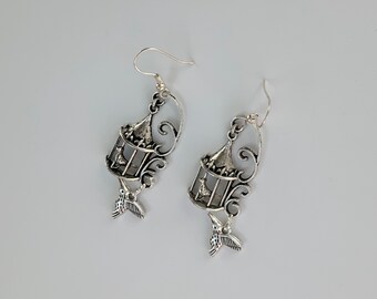 Bird Cage and Bird Charm Earrings
