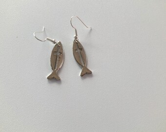 Dangly Silver Plated Fish Charm Earrings