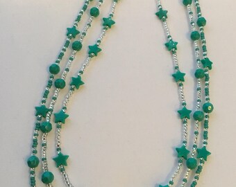 Bright green multi strand beaded necklace