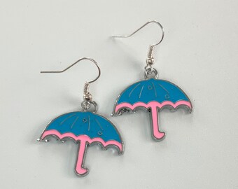 Pretty Blue Umbrella Charm Earrings