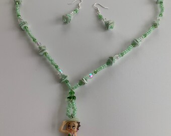 Light Green Bead Betty Boop Pendant Necklace