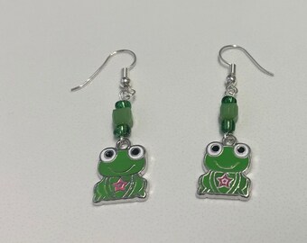 Little Green Frog Charm Earrings