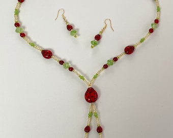 LadyBird Bead Necklace and Earrings