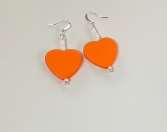 Bright Orange Heart Earrings