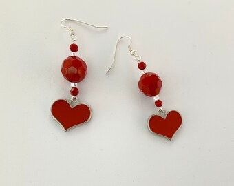 Bright Red Heart Charm Dangly Earrings