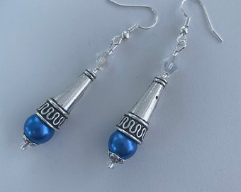 Blue and Silver Dangle Earrings