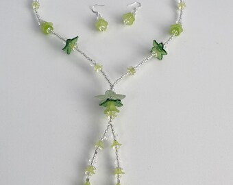 Green Flower Necklace and Earrings