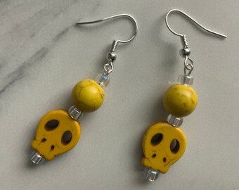 Yellow Skull Dangle Earrings