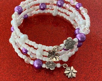 Purple and White memory bracelet