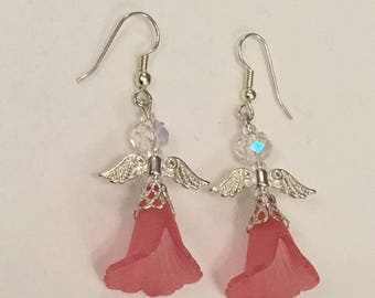 Pink angel earrings
