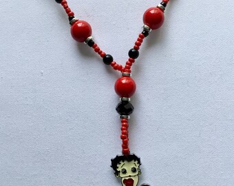 Betty boop red and black beaded necklace
