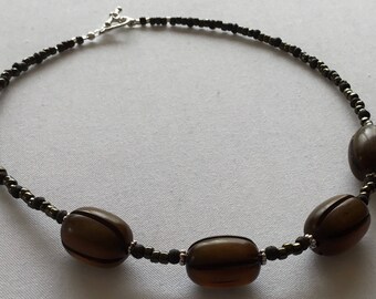 Brown beaded choker necklace
