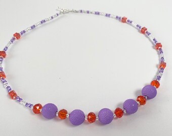 Purple and Glass Orange Bead Necklace